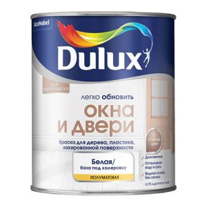 Краска Dulux Окна и Двери для дерева, пластика, лакированной поверхности полуматовая база BC (0,75л)
