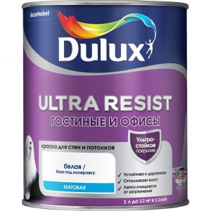 Краска Dulux Ultra Resist Гостиные и Офисы водно-дисперсионная матовая база BW ( 1л)