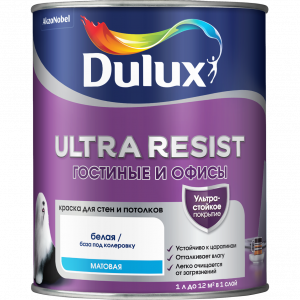 Краска Dulux Ultra Resist Гостиные и Офисы водно-дисперсионная матовая база BC ( 0,9л)