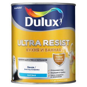 Краска Dulux Ultra Resist Кухня и Ванная водно-дсиперсионная матовая база BC ( 0,9л)