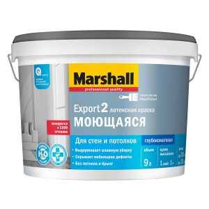 Краска Marshall Export-2 водно-дисперсионная для стен и потолков глубокоматовая база BC ( 9л)