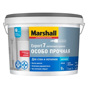 Краска Marshall Export-7 водно-дисперсионная для стен и потолков матовая база BC ( 9л)